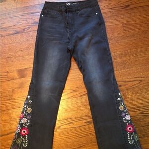 DG2 by Diane Gilman Black Jeans with Floral Embroidery